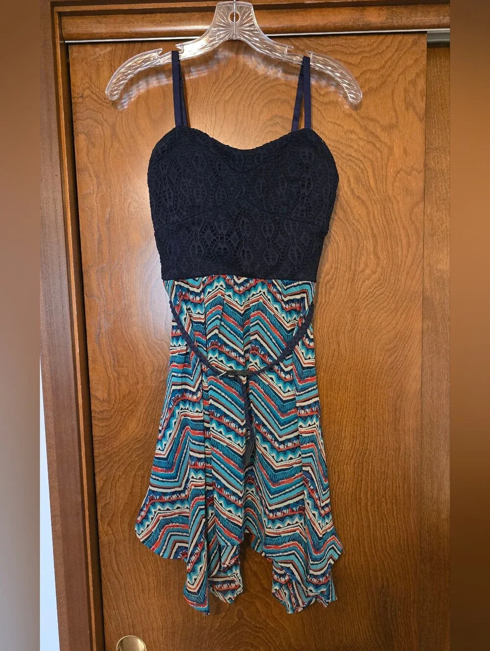 Blue Lace Top Multicolor Chevron Sundress